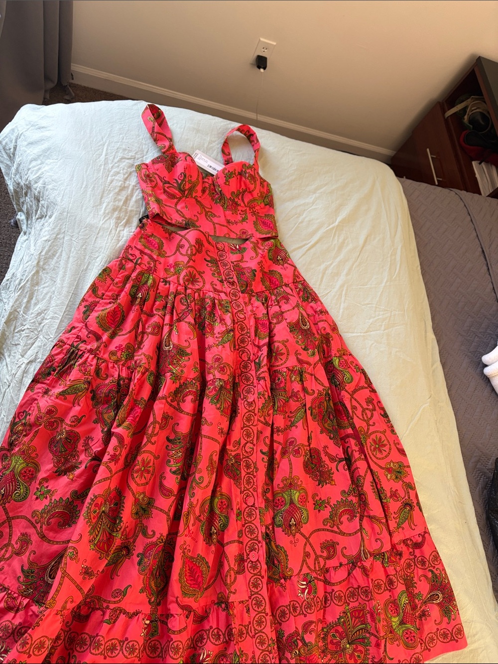 Cara Cara Vibrant Pink Paisley Crop Top & Full Skirt Set